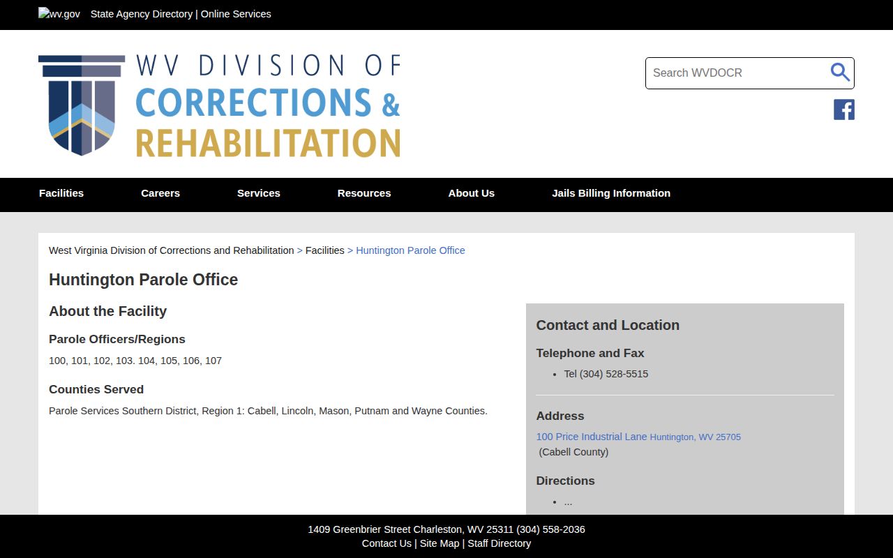 Cabell County post-release supervision contact at the Huntington Parole Office