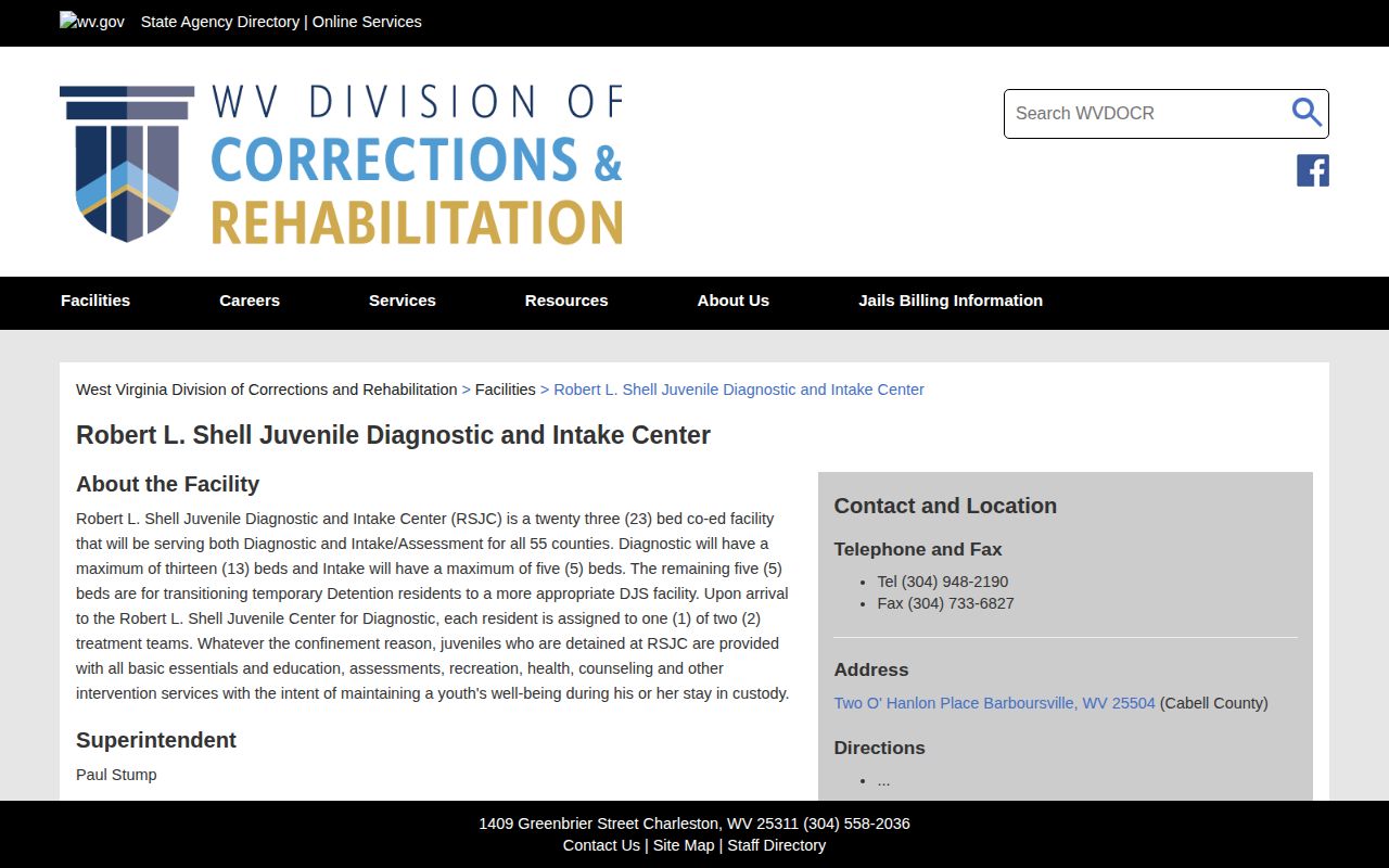 Robert L. Shell Juvenile Diagnostic and Intake Center authorized records source in Cabell County